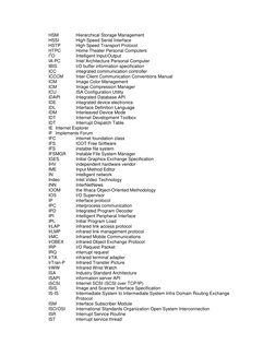 HSM 
  Hierarchical Storage Management 
HSSI 
  High-Speed Serial Interface 
HSTP 
  High Speed Transport Protocol 
HTPC 
  H