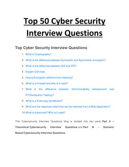 Top 50 Cyber Security 
Interview Questions 
 
Top Cyber Security Interview Questions 
1. What is Cryptography? 
2. What is th