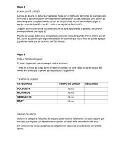 Regla 5 
PLANILLA DE JUEGO 
La lista de buena fe, deberá presentarse hasta la 1er fecha del comienzo de Campeonato, 
con toda