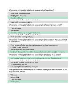 Which one of the options below is an example of salutation?

Allow me to introduce myself

I hope you're doing well

Dear