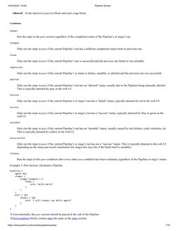 10/02/2023, 19:44
Pipeline Syntax
https://www.jenkins.io/doc/book/pipeline/syntax/
7/31
Allowed
In the top-level pipeline blo