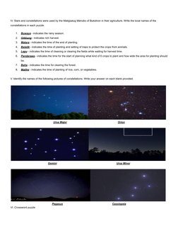 IV. Stars and constellations were used by the Matigsalug Manobo of Bukidnon in their agriculture. Write the local names of th