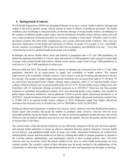 5 
 
 
1. Background (Context) 
World Health Organization (WHO) has designated Ethiopia as having a ‘critical’ health workfor