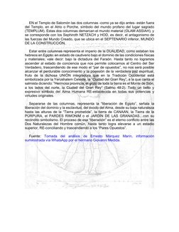 EN el Templo de Salomón las dos columnas -como ya se dijo antes- están fuera 
del Templo, en el Atrio o Porche, símbolo d