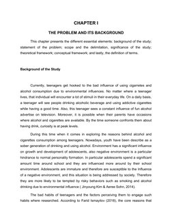CHAPTER I
THE PROBLEM AND ITS BACKGROUND
This chapter presents the different essential elements: background of the study;
sta