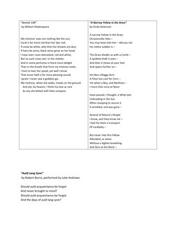 “Sonnet 130”
 by William Shakespeare
My mistress' eyes are nothing like the sun;
Coral is far more red than her lips' red;
If