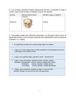 7 
 
2.- Los nombres científicos tomados directamente del latín y conocidos en todo el 
mundo, hacen de las ciencias un lengu