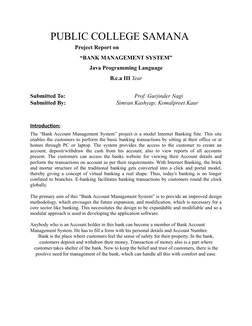 PUBLIC COLLEGE SAMANA
                               Project Report on
“BANK MANAGEMENT SYSTEM”
Java Programmin