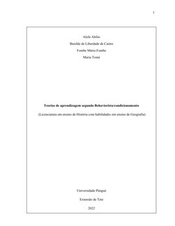 1
Alefa Abílio
Benilde de Liberdade de Castro
Fombe Mário Fombe 
Maria Tomé 
Teorias de aprendizagem segundo Behaviorista/con