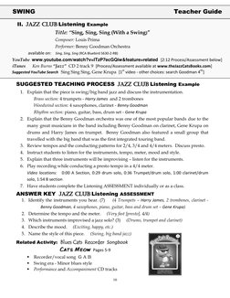 16 
 
 
 
 
SUGGESTED TEACHING PROCESS  JJA
AZZZZ  C
CLLU
UBB Listening Example
1. Explain that the piece is swing/big band j