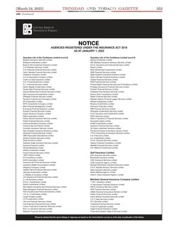 [March 24, 2023]
553
409—Continued
Guardian Life of the Caribbean Limited (cont’d)
Bralaros Insurance Services Limited
Britta