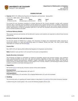 Ucalgary Notes Math Pdf MATH375 P2022 LEC1 Outline | PDF | Differential Equations | Equations