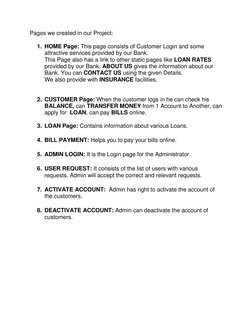 Pages we created in our Project: 
 
1. HOME Page: This page consists of Customer Login and some 
attractive services provided