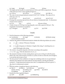 Class 11 Physics: Units & Measurements Worksheet | PDF | Mass ...
