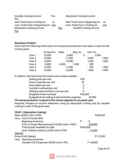 Page 3 of 3
Variable Costing Income
Pxx
Absorption Costing Income
Pxx
Add: Fixed Cost in Ending Inv.
xx
Add: Fixed Cost in Be