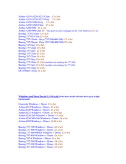 Airbus A319/A320/A321 Clear    £3 a Set 
Airbus A319/A320/A321 Grey     £3 a Set
Airbus A330/A340 Grey     £5 a Set
Airbus A3
