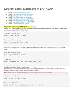 SAP ABAP Select Statement Guide | PDF | Table (Database) | Databases
