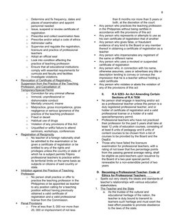8
o
Determine and fix frequency, dates and 
places of examination and appoint 
personnel needed
o
Issue, suspend or revoke ce