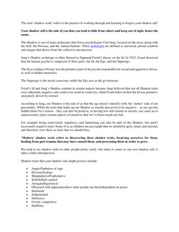 The term ‘shadow work’ refers to the practice of working through and learning to forgive your shadow self. 
Your shadow self
