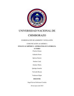 UNIVERSIDAD NACIONAL DE 
CHIMBORAZO 
COORDINACIÓN DE ADMISIÓN Y NIVELACIÓN  
COMUNICACIÓN ACADÉMICA 
ENSAYO ACADÉMICO - L