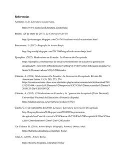 Referencias   
Anónimo. (s.f.). Literatura ecuatoriana.  
https://www.ecured.cu/Literatura_ecuatoriana 
Brainli. (25 de enero