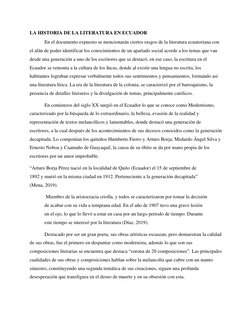 LA HISTORIA DE LA LITERATURA EN ECUADOR  
En el documento expuesto se mencionarán ciertos rasgos de la literatura ecuatoriana