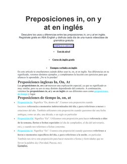 Preposiciones in, on y
at en inglés
Descubre los usos y diferencias entre las preposiciones in, on y at en inglés.
Regístrate