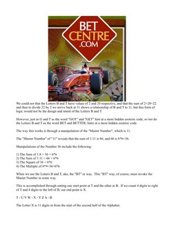 (http://www.betcentre.com/images/bet-centre3.jpg)We could not that the Letters B and T have values of 2 and 20 respective, a