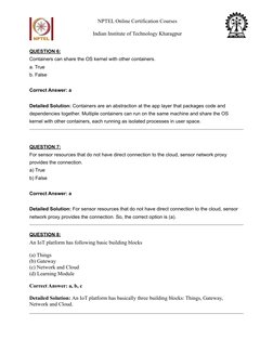 ​ NPTEL Online Certification Courses
​ Indian Institute of Technology Kharagpur
QUESTION 6:
Containers can share the OS kerne