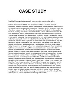 CASE STUDY  
 
Read the following situation carefully and answer the questions that follow: 
 
National Shoe Company