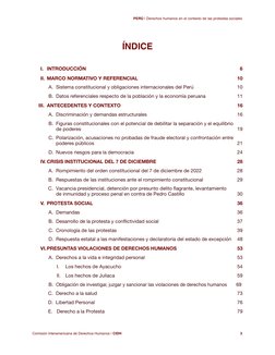 PERÚ | Derechos humanos en el contexto de las protestas sociales
ÍNDICE
I. INTRODUCCIÓN	
6
II. MARCO NORMATIVO Y REFERENCIAL