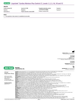 Liquichek
TM Cardiac Markers Plus Control LT, Levels 1, 2, 3, 1A, 1B and 1C
Página 2
 • 2023-02 • 16000202-00S
/Spanish
ESPAÑ