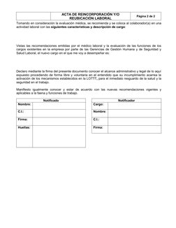 Acta de Reincorporación Laboral | PDF