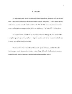8 
 
1. Antecedes  
 
La caña de azúcar es uno de los principales cultivos agrícolas de nuestro país que alcanza 
hasta 3 m d
