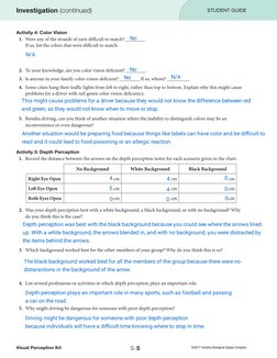 ©2017 Carolina Biological Supply Company
S-5
Activity 4: Color Vision
1.	 Were any of the strands of yarn difficult to match?