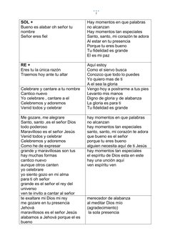 SOL +
Bueno es alabar oh señor tu 
nombre
Señor eres fiel
Hay momentos en que palabras 
no alcanzan
Hay momentos tan especial
