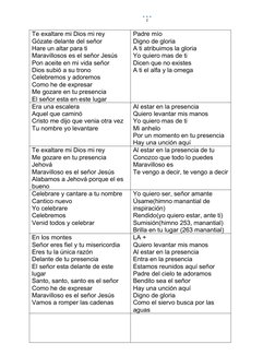 Te exaltare mi Dios mi rey
Gózate delante del señor
Hare un altar para ti
Maravillosos es el señor Jesús
Pon aceite en mi vid