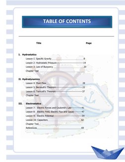 TABLE OF CONTENTS
Title
Page
I.
Hydrostatics
Lesson 1: Specific Gravity                                              8 
Lesso