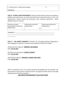 6.   Performs task – related works assigned.                                                    /
COMMENTS:
PART III – OVERAL