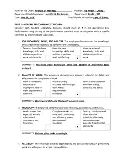Name of Job Order:  Rodrigo  D. Mendoza                                 Position: Job  Order  -  Utility    
Department Head/