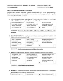 Department Head/Supervisor:  Jennifer G. De Guzman         Department: DepEd – BES
Date: June 18, 2013
                   
 Y