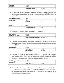 Cliente X 
7,500 
 
Cliente Z 
12,650 
 
 
Gastos de venta 
20,150 
 
4. La Ideal, S.A. Según conciliación bancaria el banco