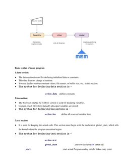 Basic syntax of nasm program
1.data section:
● The data section is used for declaring initialized data or constants.