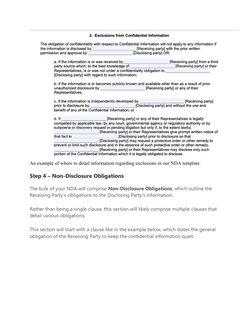 An example of where to detail information regarding exclusions in our NDA template.
Step 4 – Non-Disclosure Obligations
The b