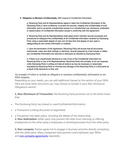 An example of where to include an obligation to maintain confidentiality information in our 
NDA template.
Depending on your
