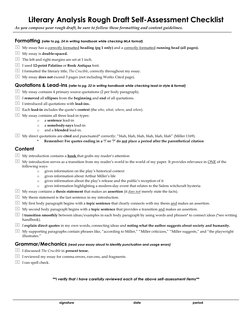 Literary Analysis Rough Draft Self-Assessment Checklist 
As you compose your rough draft, be sure to follow these formatting