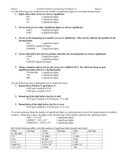 Physics 
Scientific Notation, and Sig Figs Worksheet v2 
Page #2 
Use the following rules to determine the number of signific