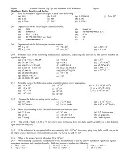 Physics 
Scientific Notation, Sig Figs, and other Math skills Worksheet 
Page #4 
Significant Digits: Practice and Review