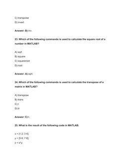 47 MATLAB MCQs with Answers | PDF | Matlab | Matrix (Mathematics)