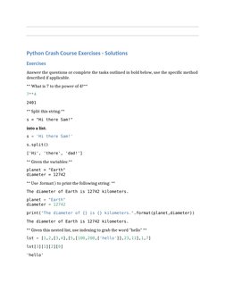 Python Crash Course Exercise Solutions | PDF | Function (Mathematics ...